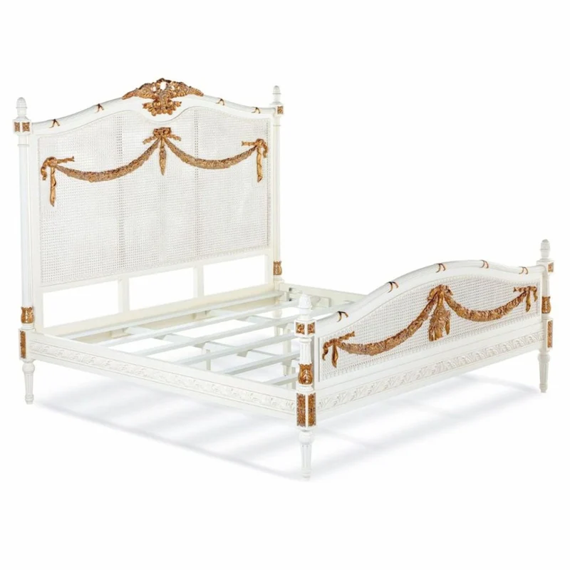 Casa Padrino Luxus Barock Doppelbett Elfenbein / Gold - Barock Schlafzimmer Möbel