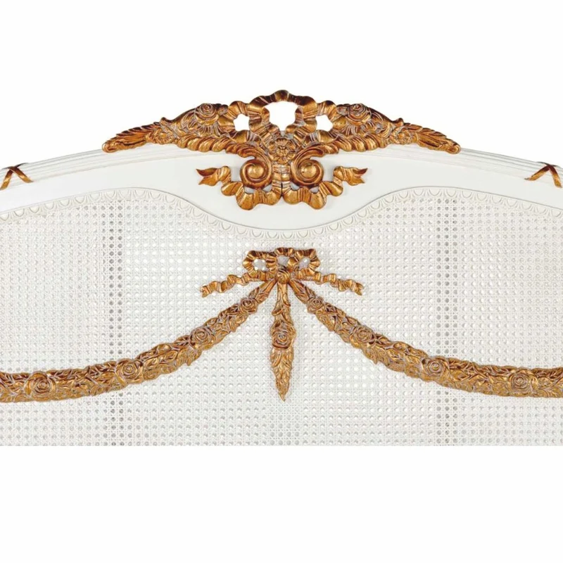 Casa Padrino Luxus Barock Doppelbett Elfenbein / Gold - Barock Schlafzimmer Möbel
