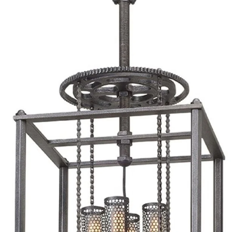 Casa Padrino Luxus Hängeleuchte / Industrieleuchte Antik Zinnfarben 41,9 x 41,9 x H. 97,2 cm - Luxus Kollektion
