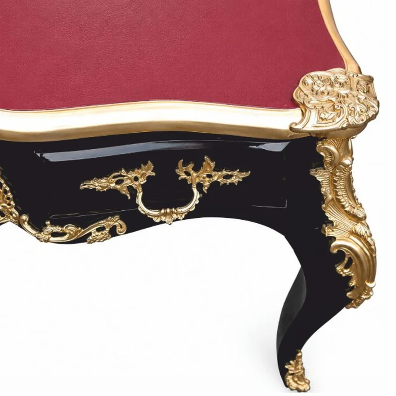 Casa Padrino Barock Schreibtisch Schwarz / Gold / Bordeauxrot 141 cm - Prunkvoller Barockstil Sekretär mit 3 Schubladen - Barock Büro Möbel