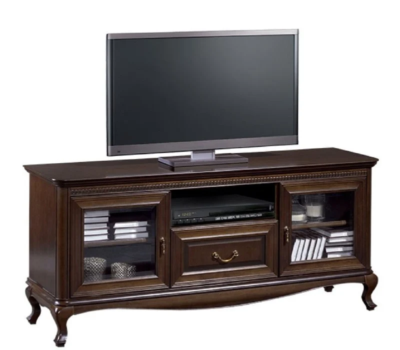 Casa Padrino Luxus Jugendstil Sideboard Dunkelbraun 152 x 45,6 x H. 68,2 cm - Fernsehschrank mit 2 Glastüren und Schublade - Wohnzimmermöbel