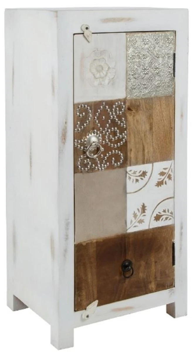 Casa Padrino Landhausstil Shabby Chic Kommode Antik Weiß / Mehrfarbig 40 x 32 x H. 90 cm - Kleiner Landhausstil Schrank mit Tür