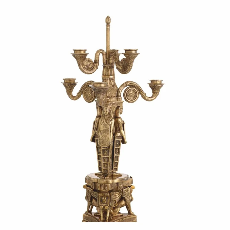 Casa Padrino Luxus Barock Kerzenhalter im ägyptischen Stil Antik Messing H. 52,5 cm
