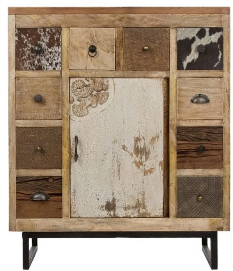 Casa Padrino Landhausstil Sideboard mit Tür und 10 Schubladen Naturfarben / Mehrfarbig 85 x 32 x H. 103 cm - Landhausstil Wohnzimmermöbel