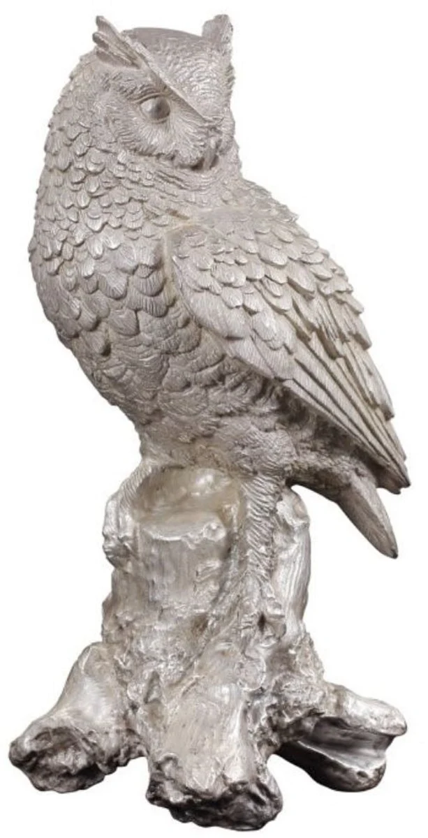 Casa Padrino Luxus Deko Bronzefigur Eule Silber 19 x 15 x H. 36 cm - Versilberte Bronze Skulptur