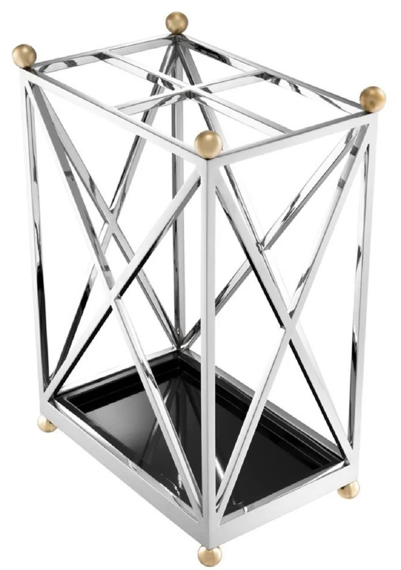 Casa Padrino Luxus Schirmständer Silber / Messingfarben / Schwarz 41,5 x 26,5 x H. 58 cm - Luxus Accessoires