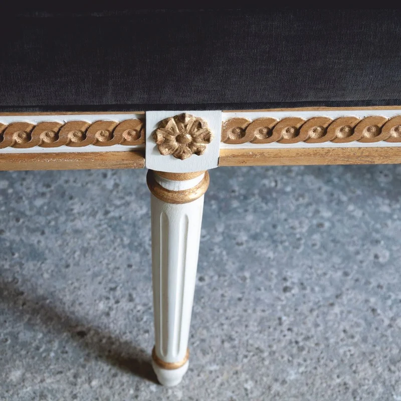Casa Padrino Luxus Barock Sitzbank Dunkelgrau / Weiß / Gold 153 cm - Made in Italy