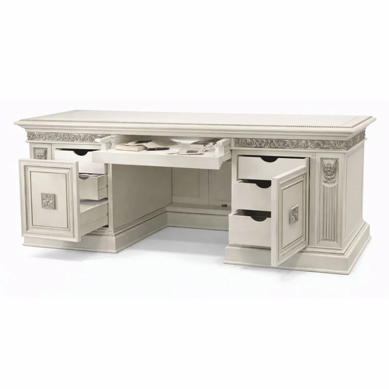 Casa Padrino Luxus Barock Schreibtisch Weiß / Silber 196 cm - Made in Italy