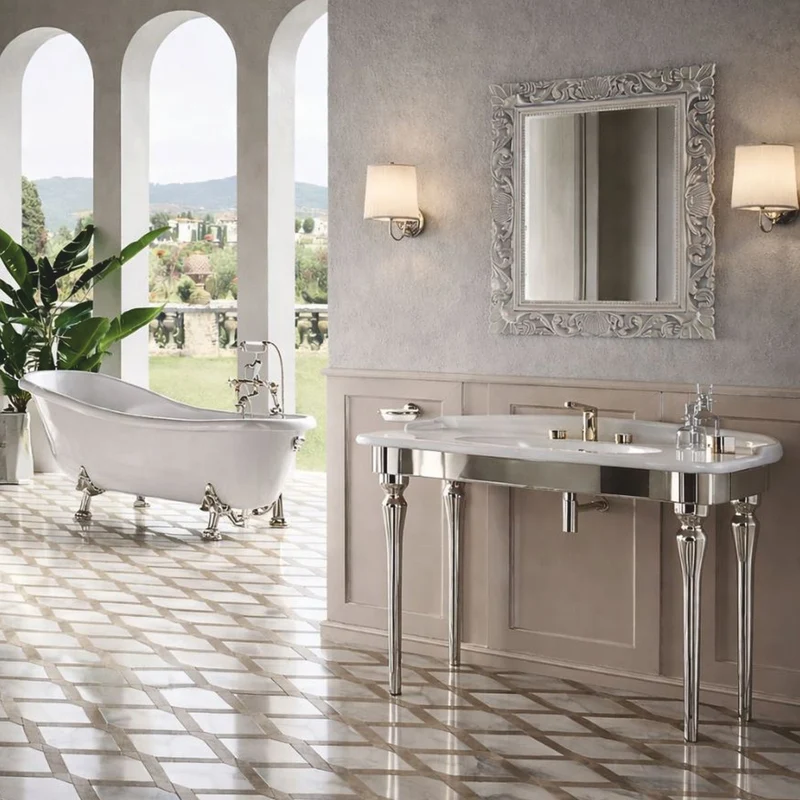 Casa Padrino Luxus Jugendstil Badewanne Weiß / Silber 170 cm - Made in Italy