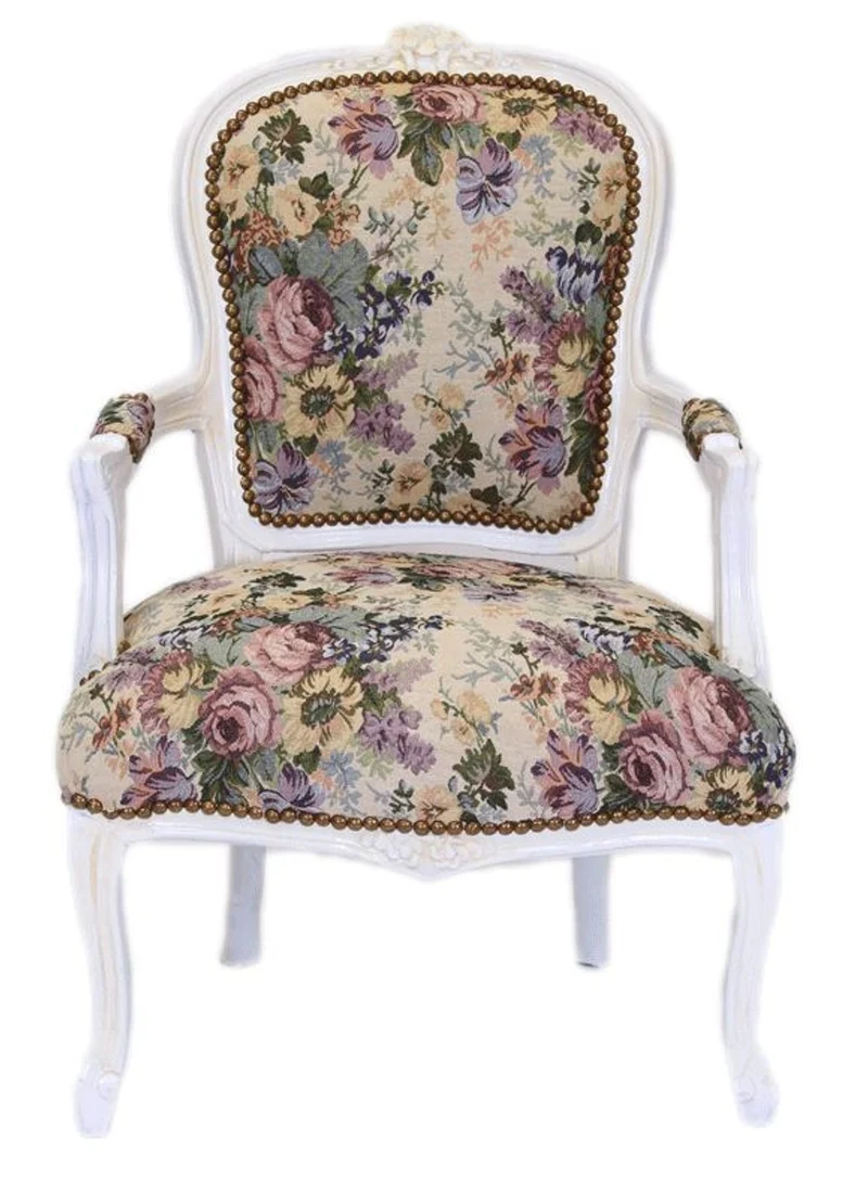 Casa Padrino Barock Sitzbank Set Blumen Muster / Antik Stil Weiß - 1 Sofa + 2 Sessel