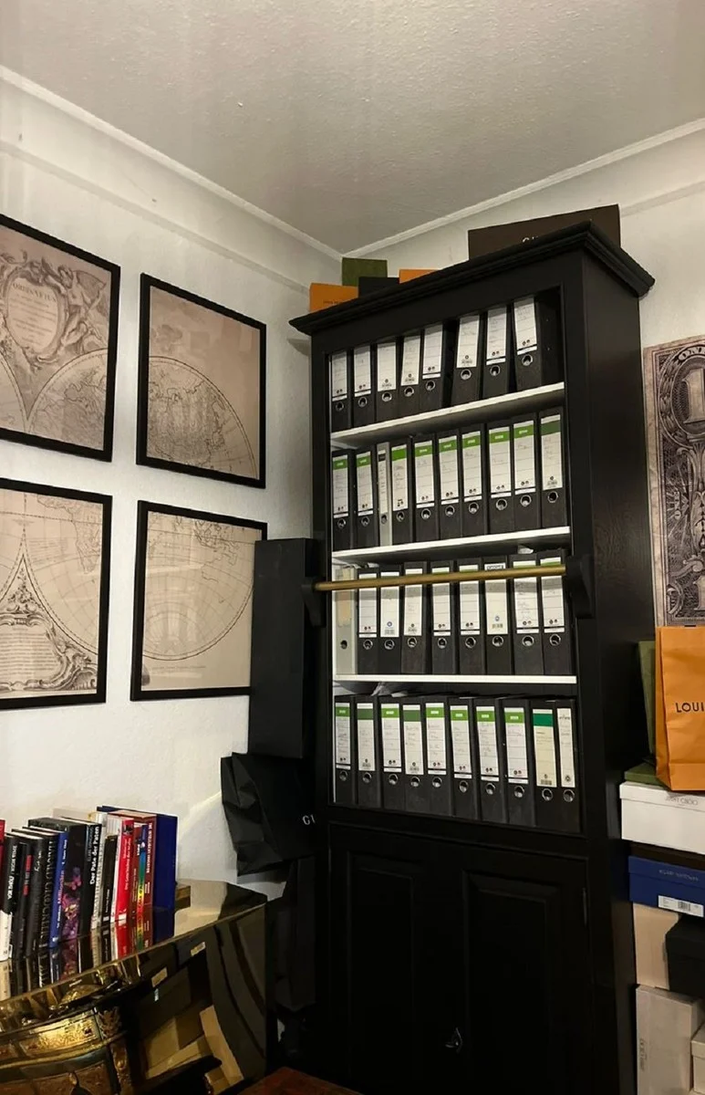 Casa Padrino Landhausstil Bücherschrank mit Leiter Schwarz / Weiß H. 260 cm - Landhausstil Möbel