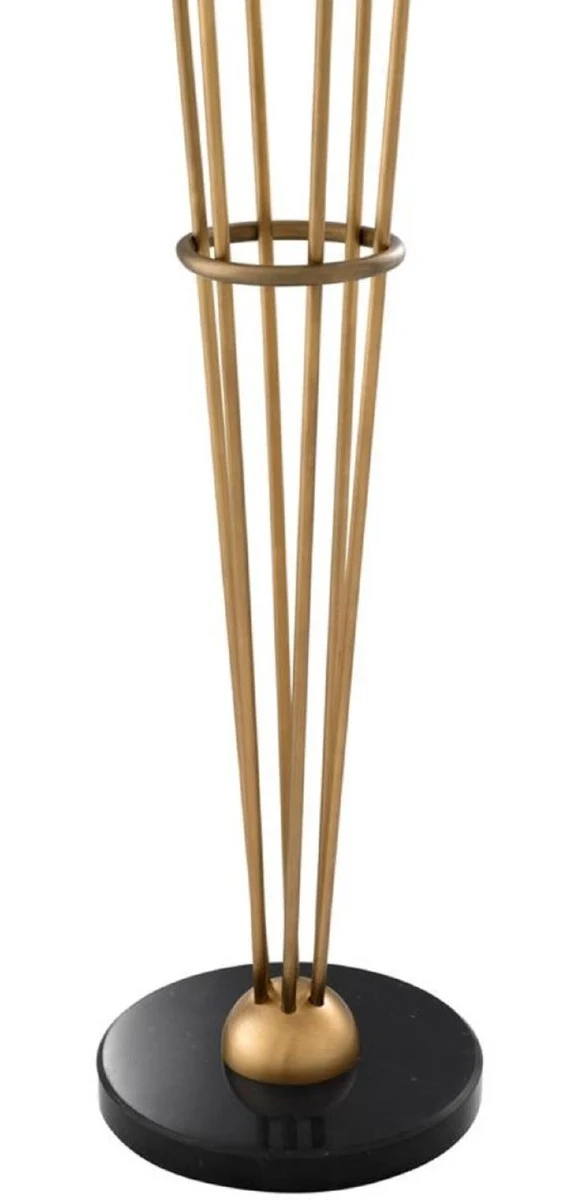 Casa Padrino Luxus Stehleuchte Antik Messingfarben / Schwarz / Weiß Ø 42 x H. 169 cm - Designer Stehlampe mit Marmorsockel und kugelförmigen Glas Lampenschirmen