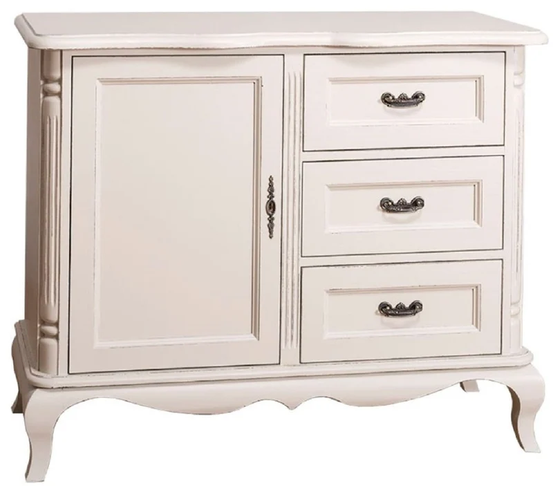 Casa Padrino Landhausstil Kommode mit Tür und 3 Schubladen Antik Hellgrau 110 x 48 x H. 89 cm - Landhausstil Wohnzimmermöbel