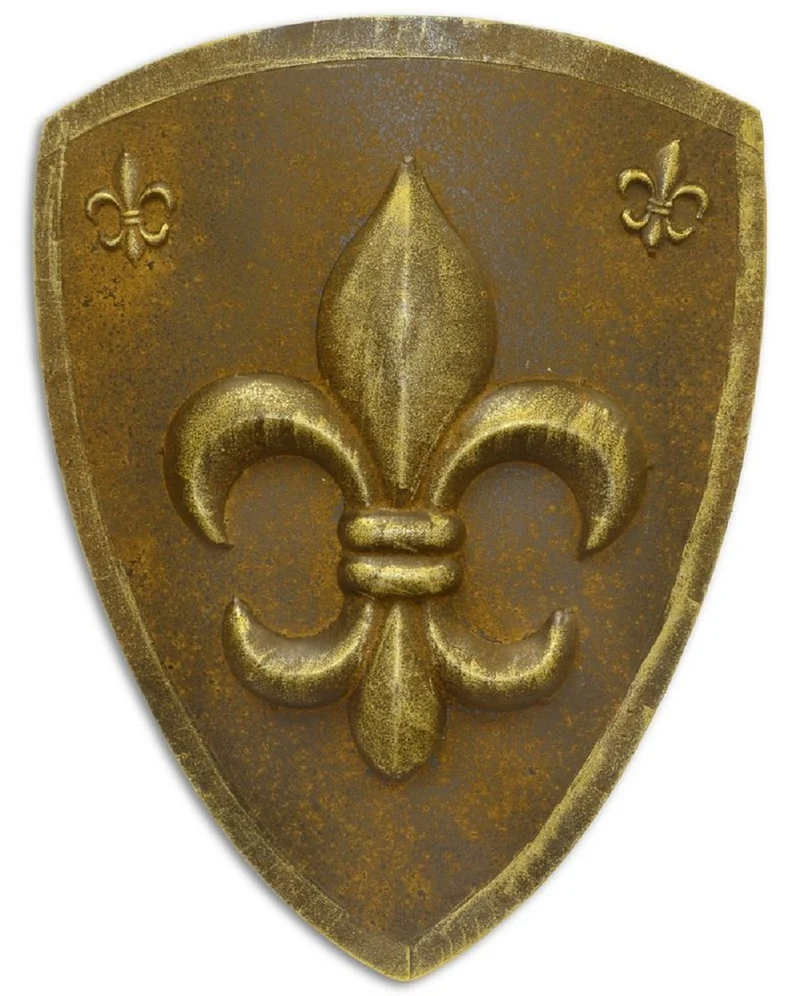 Casa Padrino Metall Ritterschild Französische Lilie Rostfarben / Antik Gold 54 x H. 71 cm - Mittelalter Deko
