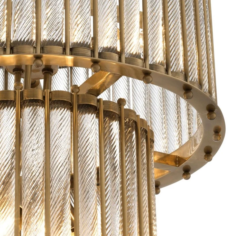 Casa Padrino Luxus Hängeleuchte Antik Messingfarben Ø 52,5 x H. 83 cm - Runde Messing Pendelleuchte mit handgemachtem Glas