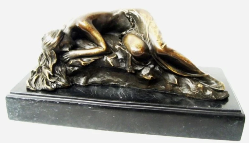 Casa Padrino Luxus Bronze Skulptur schlafende Schönheit Bronze / Gold / Schwarz 21,5 cm - Dekofigur mit Marmorsockel