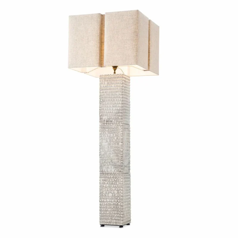 Casa Padrino Luxus Keramik Stehleuchte mit Lampenschirm Antik Weiß / Beige H. 165 cm