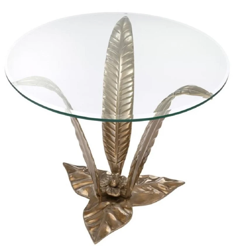 Casa Padrino Luxus Beistelltisch mit Glasplatte Vintage Messingfarben Ø 70 x H. 55 cm - Wohnzimmermöbel