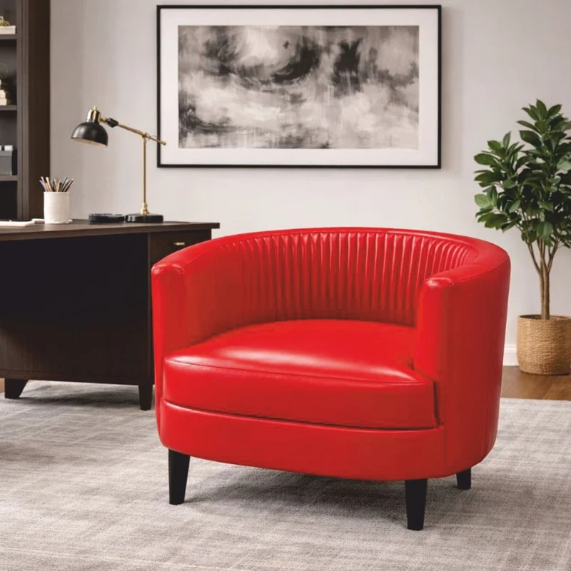 Casa Padrino Luxus Leder Sessel Rot / Schwarz - Wohnzimmer Echtleder Möbel