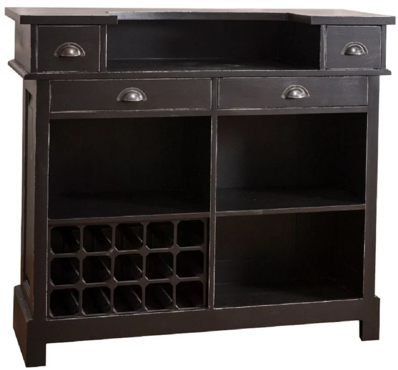 Casa Padrino Landhausstil Massivholz Barschrank mit 4 Schubladen & Weinflaschenhalter Antik Schwarz 120 x 51 x H. 107 cm - Landhausstil Möbel