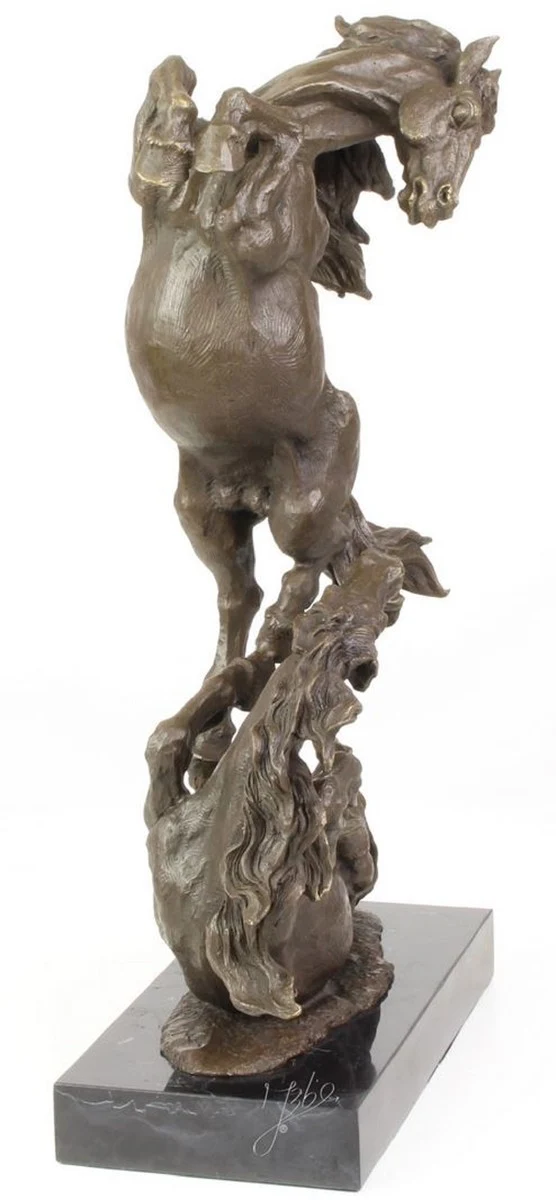 Casa Padrino Luxus Bronze Skulptur Kämpfende Pferde Bronze / Schwarz 33 x 14,3 x H. 51 cm - Deko Bronzefigur mit Marmorsockel