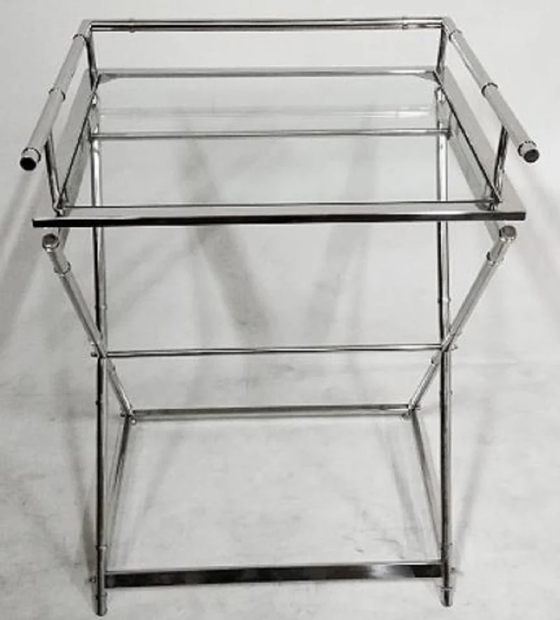 Casa Padrino Luxus Messing Beistelltisch mit Glasplatte Silber 60 x 50 x H. 76 cm - Hotel Möbel