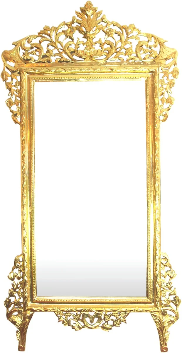 Riesiger Casa Padrino Barock Spiegel Gold 220 x 120 cm - Edel & Prunkvoller Wandspiegel Shiny Gold