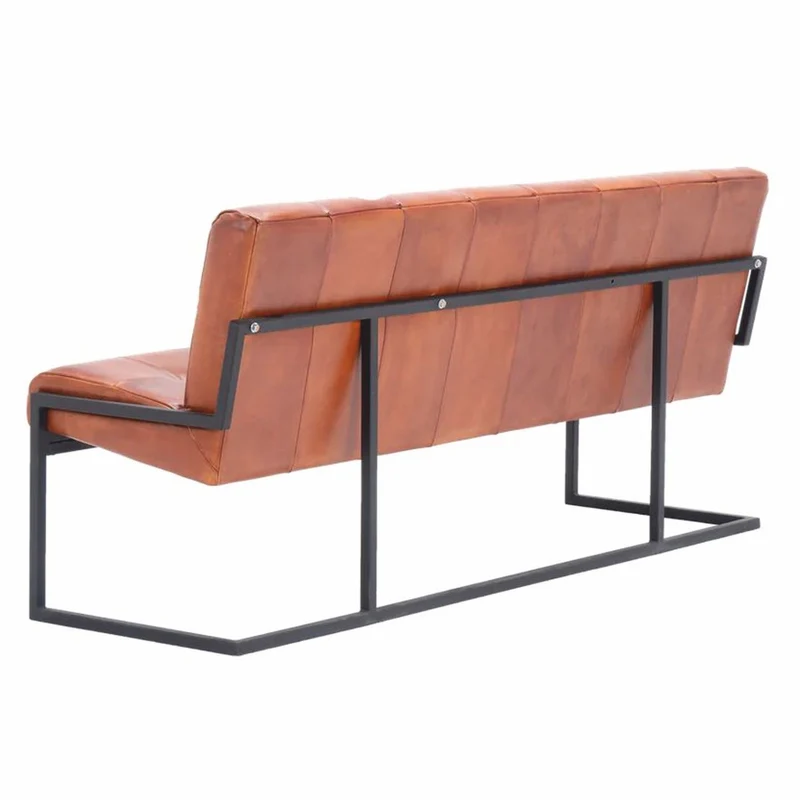 Casa Padrino Luxus Chesterfield Echtleder Sitzbank Hellbraun / Schwarz 200 cm - Echtleder Möbel