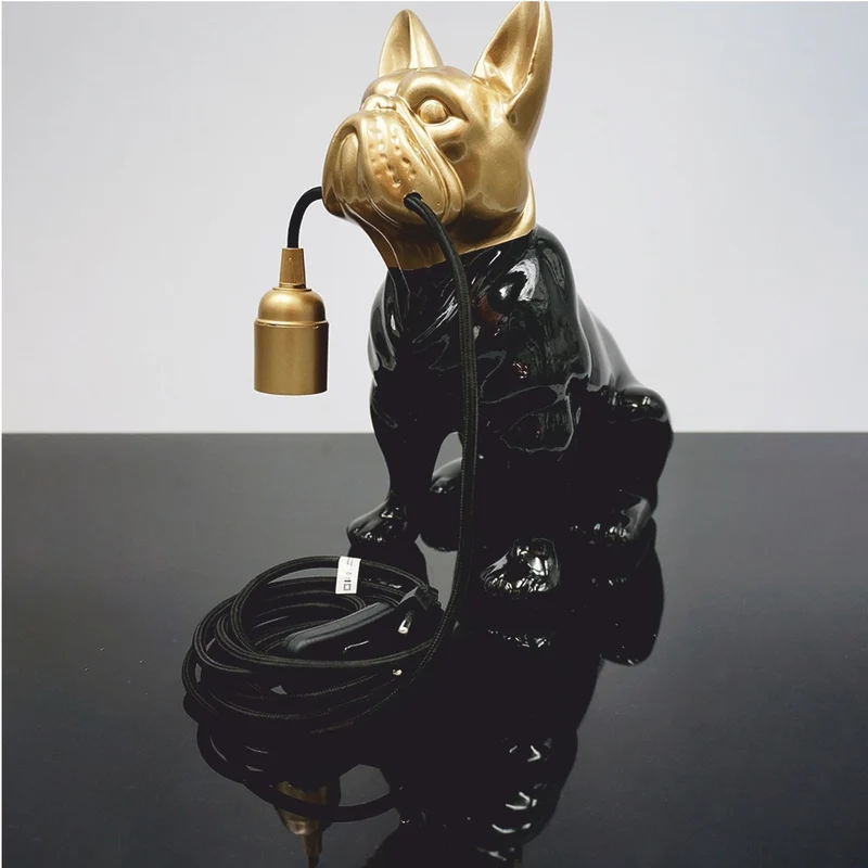 Casa Padrino Luxus Tischleuchte Bulldogge Schwarz / Gold H. 30 cm - Deko Leuchten