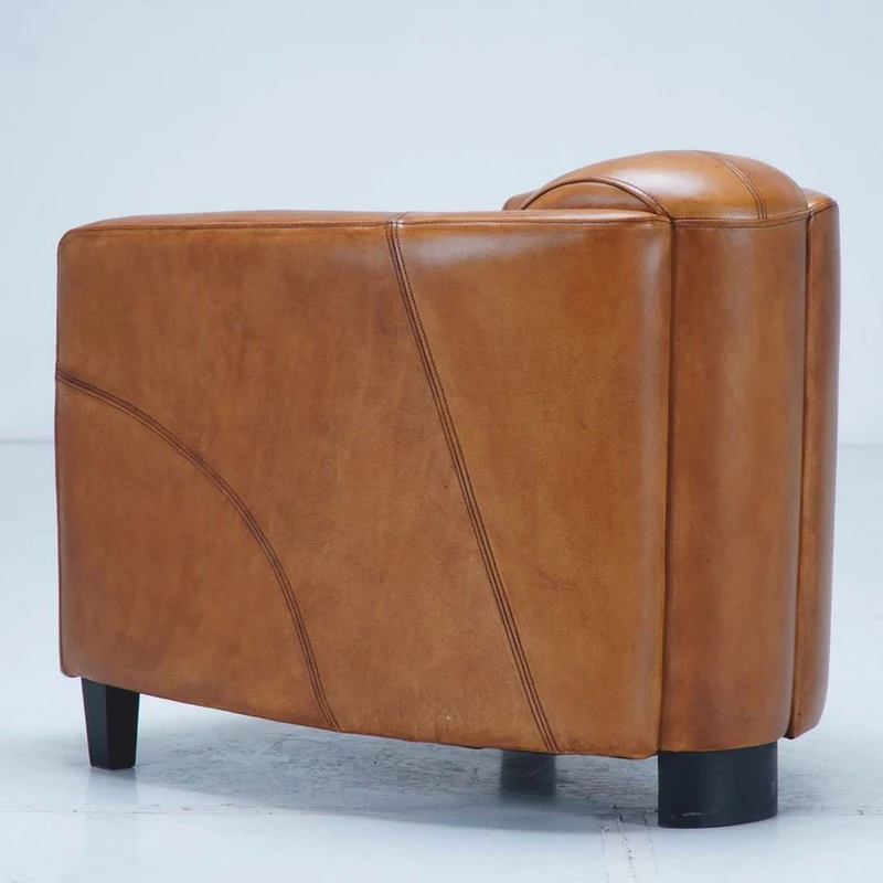 Casa Padrino Luxus Leder Sessel Braun / Schwarz 75 x 83 x H. 70 cm - Echtleder Wohnzimmer Möbel