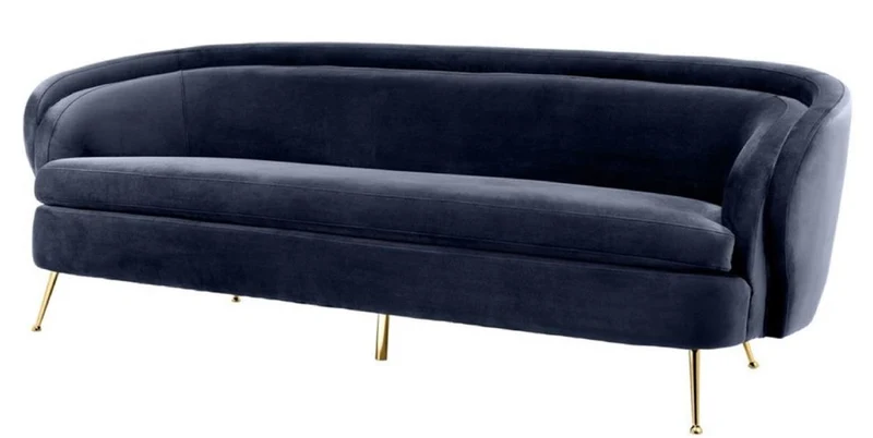 Casa Padrino Luxus Wohnzimmer Samtsofa Mitternachtsblau / Messingfarben 220 x 85 x H. 77 cm - Luxus Möbel