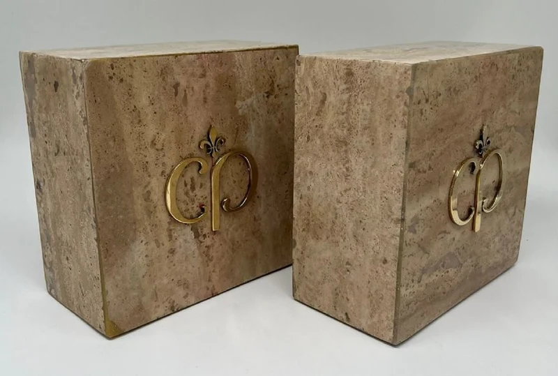 Casa Padrino Luxus Marmor Deko Buchstützen Set Braun / Gold