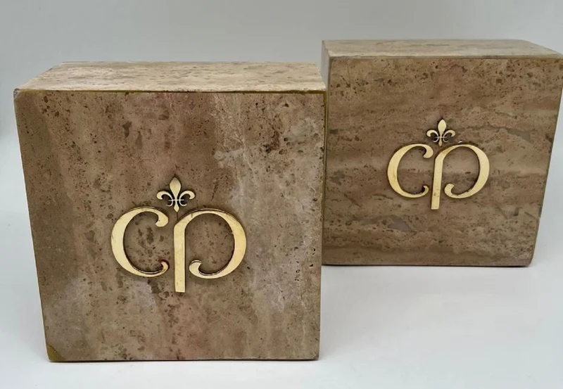 Casa Padrino Luxus Marmor Deko Buchstützen Set Braun / Gold