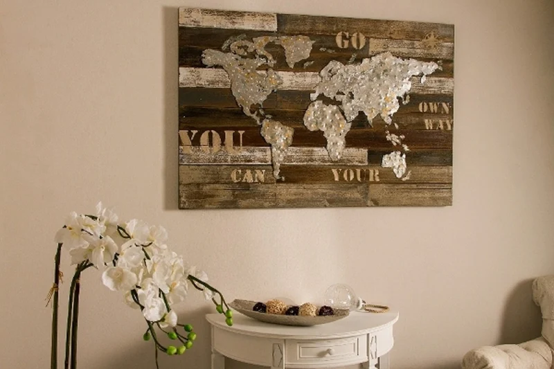 Casa Padrino Luxus Deko Wandbild Weltkarte Mehrfarbig 120 x H. 80 cm - Wanddekoration aus Holz und Metall