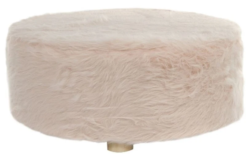 Casa Padrino Designer Fellhocker Rosa Ø 50 x H. 21 cm - Runder Hocker mit Kunstfell