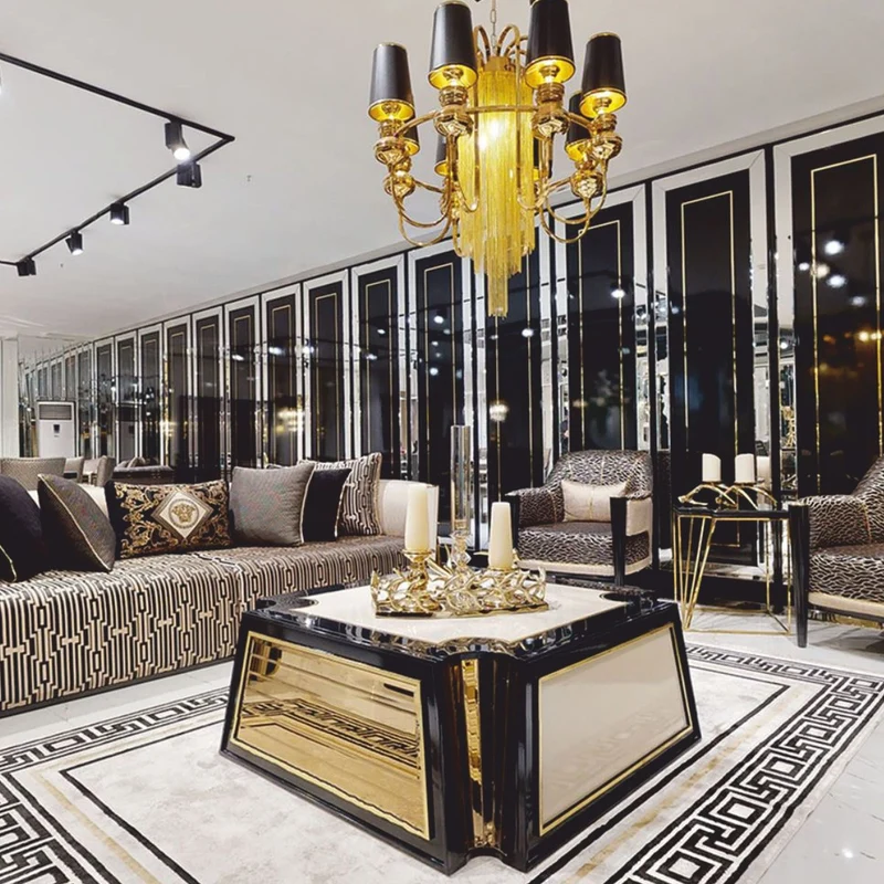 Casa Padrino Luxus Couchtisch Creme / Schwarz / Gold 115 cm - Hotel & Wohnzimmer Möbel