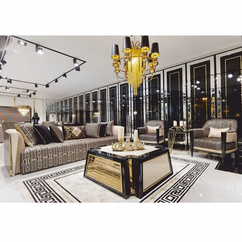 Casa Padrino Luxus Couchtisch Creme / Schwarz / Gold 115 cm - Hotel & Wohnzimmer Möbel