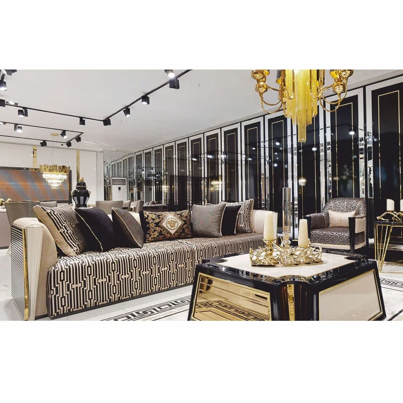 Casa Padrino Luxus Couchtisch Creme / Schwarz / Gold 115 cm - Hotel & Wohnzimmer Möbel