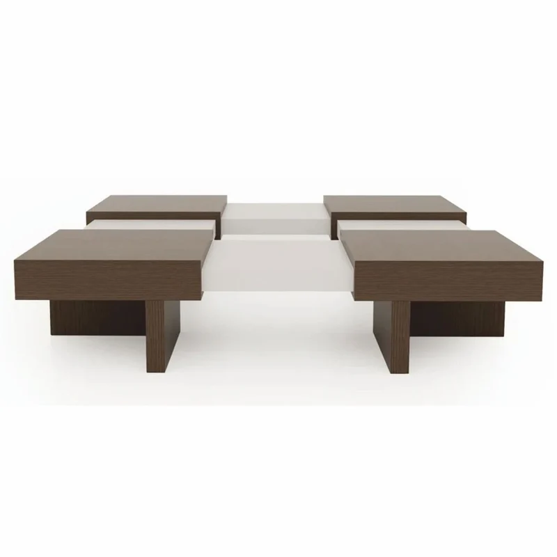 Casa Padrino Luxus Couchtisch Braun / Weiß 100-140 cm - Ausziehbarer Wohnzimmertisch