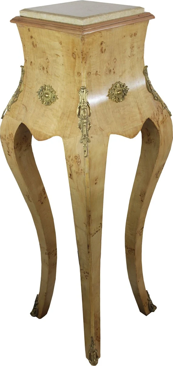 Casa Padrino Barock Säule Vogelaugenahorn mit cremefarbiger Marmorplatte 40 x 40 x H.115