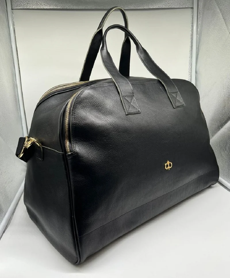Casa Padrino Luxus Echtleder Reisetasche Schwarz / Gold 50 cm - Made in Italy