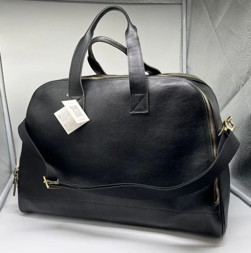 Casa Padrino Luxus Echtleder Reisetasche Schwarz / Gold 50 cm - Made in Italy