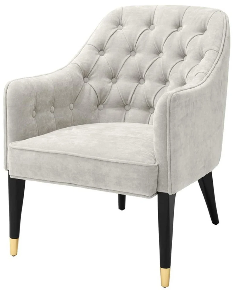Casa Padrino Luxus Sessel Sandfarben / Schwarz / Gold 65 x 80 x H. 88 cm - Chesterfield Möbel