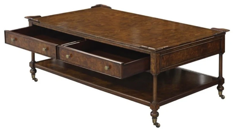 Casa Padrino Luxus Jugendstil Couchtisch Braun 125 x 81 x H. 48 cm - Wohnzimmertisch mit Rollen und 2 Schubladen