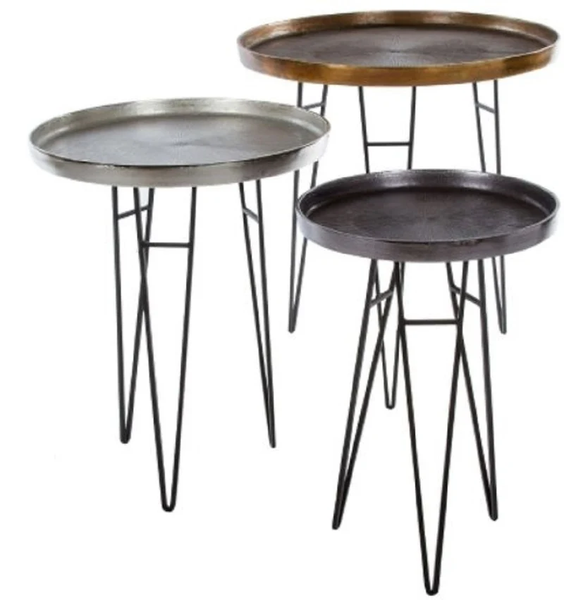 Casa Padrino Luxus Wohnzimmer Beistelltisch Set Bronze / Silber / Grau Ø 50 x H. 60 cm - Runde Metall Beistelltische