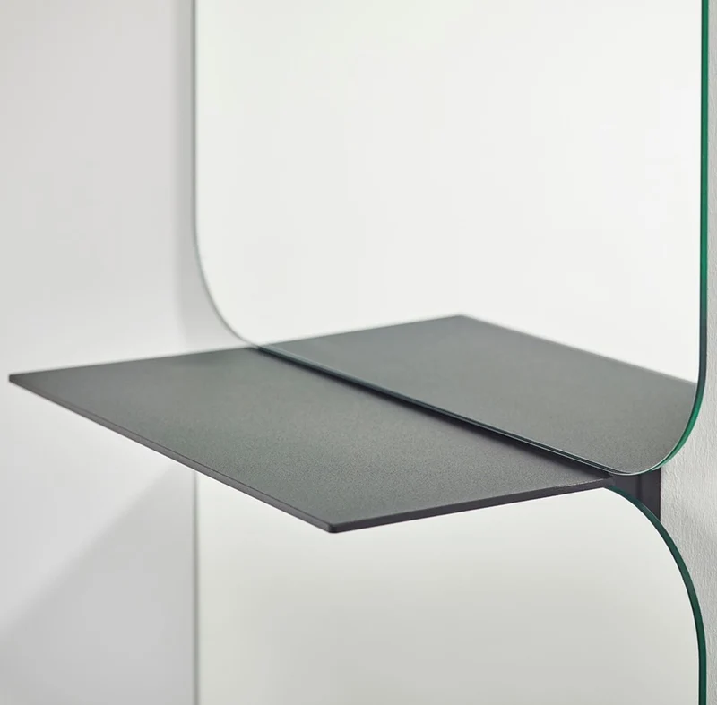 Casa Padrino Luxus Spiegel Schwarz 47 x H. 180 cm - Designer Wandspiegel mit pulverbeschichtetem Aluminium Regal