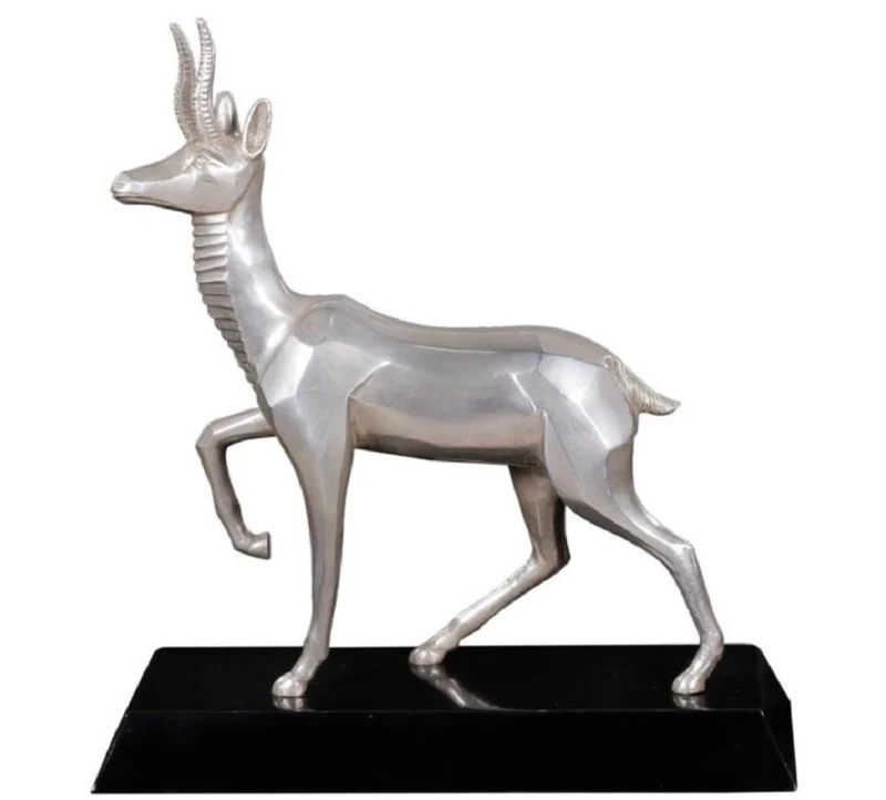 Casa Padrino Luxus Bronzefigur Antilope Silber / Schwarz 35 x 17 x H. 37 cm - Dekofigur mit Holzsockel