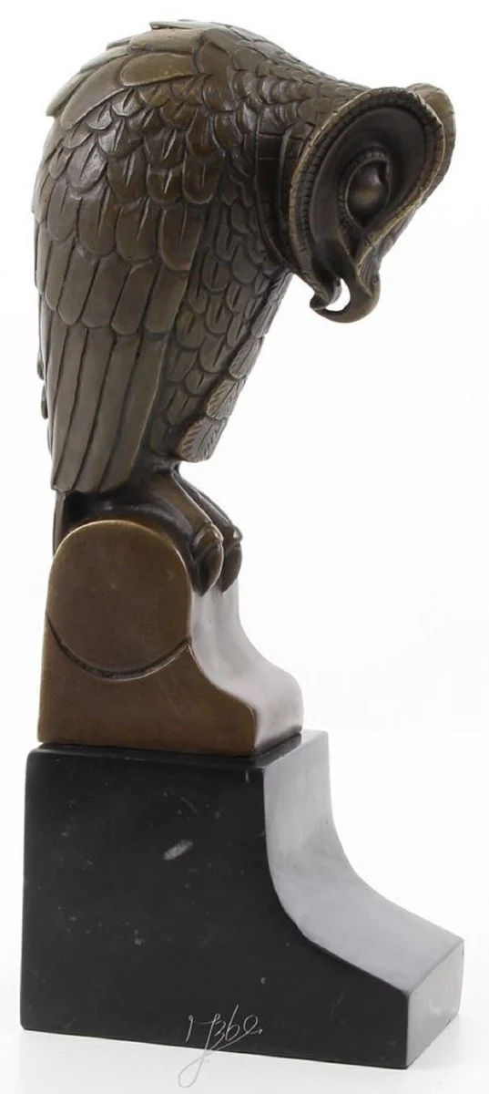 Casa Padrino Designer Bronze Skulptur Eule Bronze / Schwarz 11 x 6,7 x H. 25,3 cm - Luxus Bronzefigur