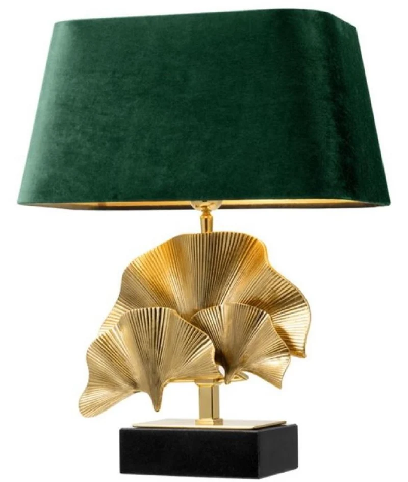 Casa Padrino Luxus Tischleuchte Messingfarben / Schwarz / Grün 41 x 34 x H. 53 cm - Wohnzimmer Tischlampe mit Granitsockel
