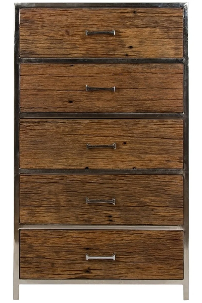 Casa Padrino Luxus Kommode mit 5 Schubladen Braun / Silber 60 x 40 x H. 110 cm - Luxus Möbel